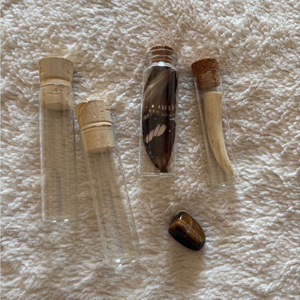 Apothecary Glass Vials with Cork Stoppers and Tigers Eye Crystal